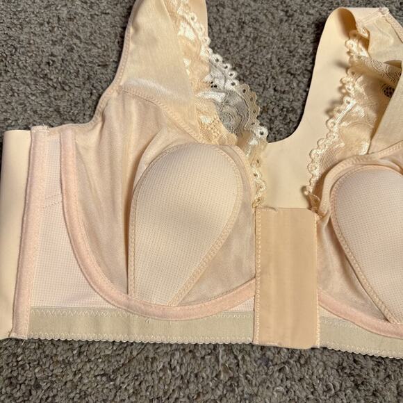 Swbreety 42/95 Smoothing Nude Wireless Padded Size Minimizer Bra Lace Lined - Picture 8 of 9